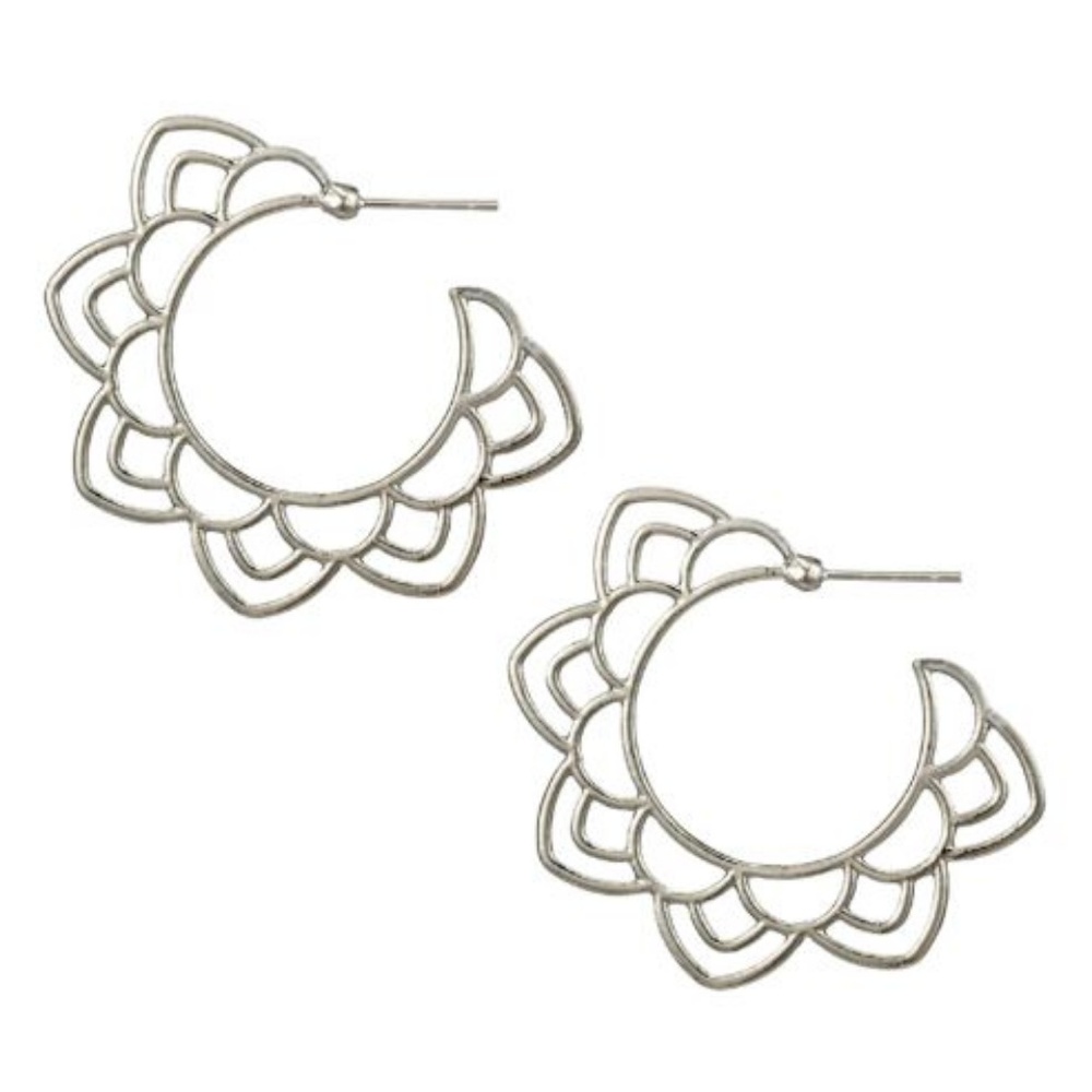 Hollow Lotus Flower Chic Mandala Hoop Earrings - Picture 2 of 2